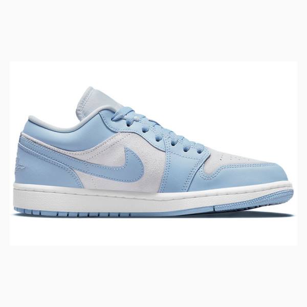 Nike Low Football Grey Aluminum Spor Ayakkabı Air Jordan 1 Kadın Mavi Beyaz | JD-714XE