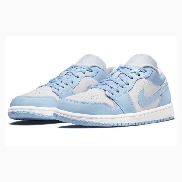 Nike Low Football Grey Aluminum Spor Ayakkabı Air Jordan 1 Kadın Mavi Beyaz | JD-714XE