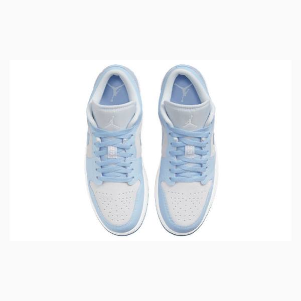 Nike Low Football Grey Aluminum Spor Ayakkabı Air Jordan 1 Kadın Mavi Beyaz | JD-714XE