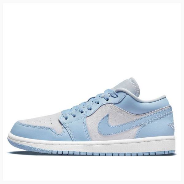 Nike Low Football Grey Aluminum Spor Ayakkabı Air Jordan 1 Kadın Mavi Beyaz | JD-714XE