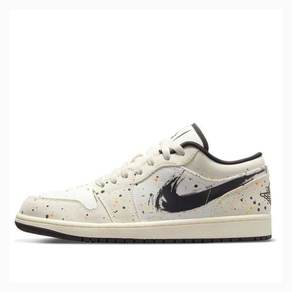 Nike Low SE Brushstroke Spor Ayakkabı Air Jordan 1 Erkek Beyaz Siyah | JD-035QV