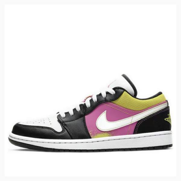 Nike Low Spray Paint Spor Ayakkabı Air Jordan 1 Erkek Siyah Mor Sarı | JD-084WX