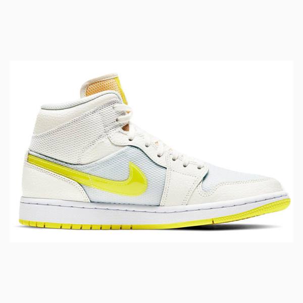 Nike MId SE Sail Basketbol Ayakkabısı Air Jordan 1 Kadın Beyaz Sarı | JD-752IP