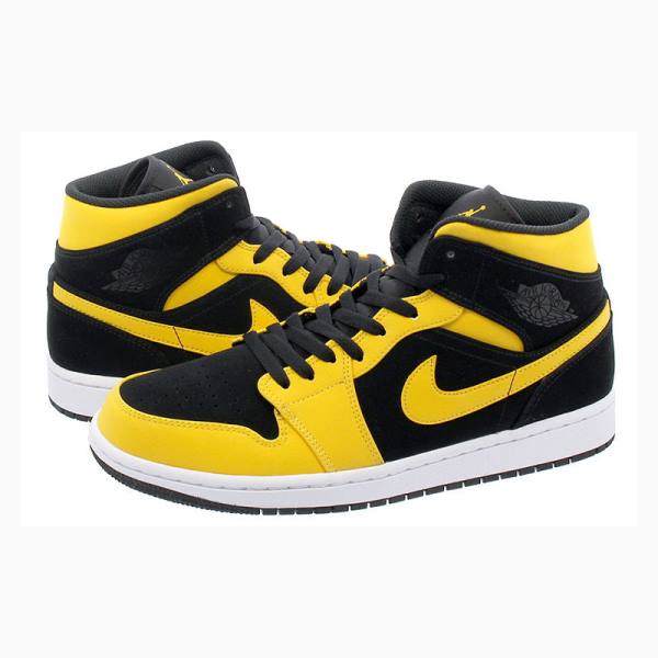 Nike Mid Cut Basketbol Ayakkabısı Air Jordan 1 Erkek Siyah Sarı | JD-028TN