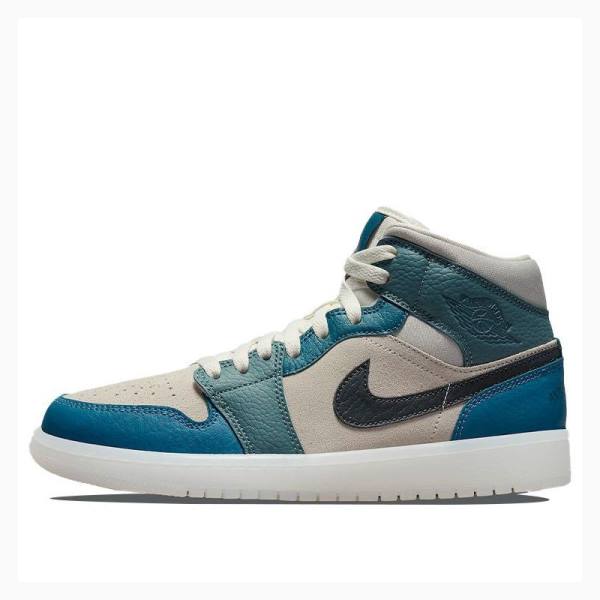 Nike Mid Cut Basketbol Ayakkabısı Air Jordan 1 Kadın Mavi Beyaz Kırmızı | JD-064HW