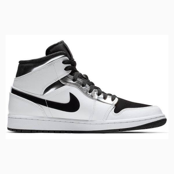 Nike Mid Cut Basketbol Ayakkabısı Air Jordan 1 Erkek Beyaz Siyah Gümüş | JD-104FL