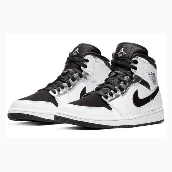 Nike Mid Cut Basketbol Ayakkabısı Air Jordan 1 Erkek Beyaz Siyah Gümüş | JD-104FL