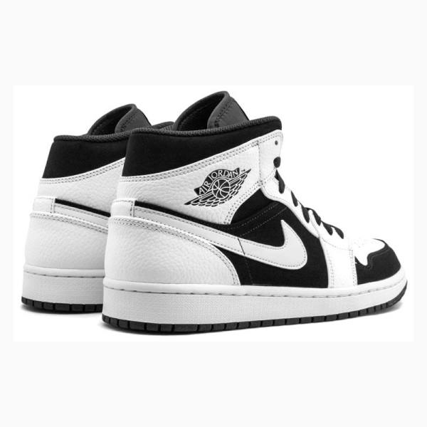 Nike Mid Cut Basketbol Ayakkabısı Air Jordan 1 Erkek Beyaz Siyah | JD-184MQ