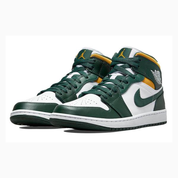 Nike Mid Cut Basketbol Ayakkabısı Air Jordan 1 Erkek Beyaz Yeşil Sarı | JD-268QU