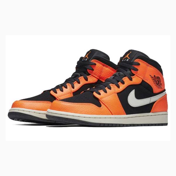 Nike Mid Cut Basketbol Ayakkabısı Air Jordan 1 Erkek Turuncu Siyah | JD-518CF