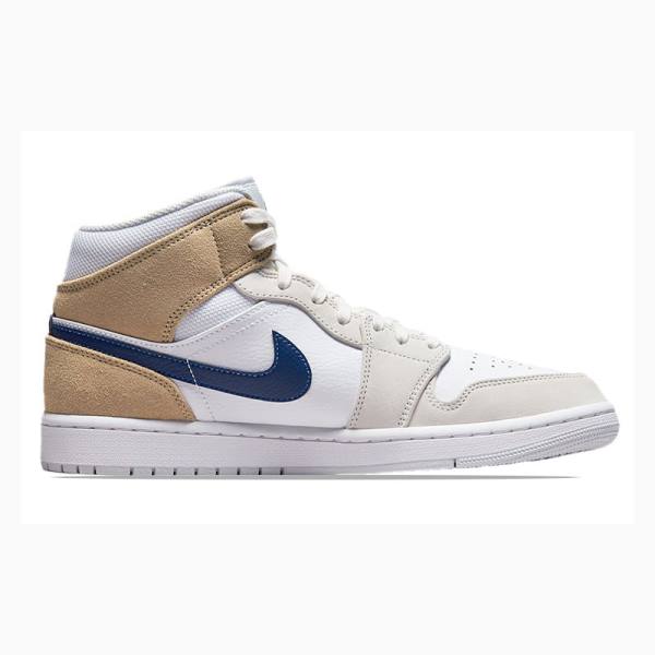 Nike Mid Cut Basketbol Ayakkabısı Air Jordan 1 Erkek Beyaz Mavi Bej Rengi | JD-642QD