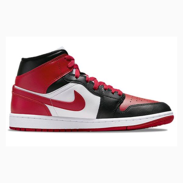 Nike Mid Cut Basketbol Ayakkabısı Air Jordan 1 Kadın Siyah Kırmızı | JD-670FU