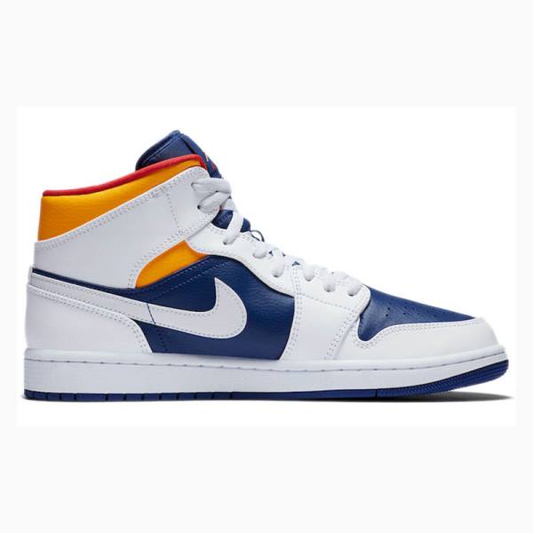 Nike Mid Cut Basketbol Ayakkabısı Air Jordan 1 Erkek Beyaz Mavi Turuncu | JD-893XM