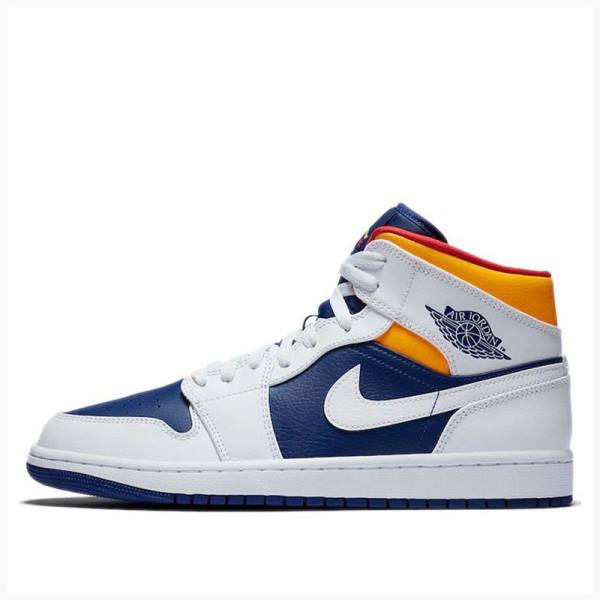 Nike Mid Cut Basketbol Ayakkabısı Air Jordan 1 Erkek Beyaz Mavi Turuncu | JD-893XM