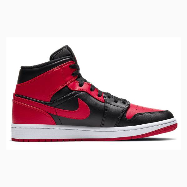 Nike Mid Cut Bred Banned Basketbol Ayakkabısı Air Jordan 1 Erkek Siyah Beyaz Kırmızı | JD-731JX