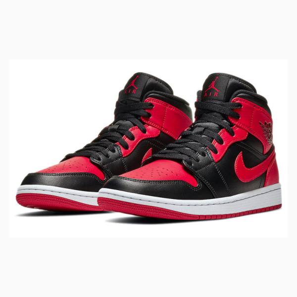 Nike Mid Cut Bred Banned Basketbol Ayakkabısı Air Jordan 1 Erkek Siyah Beyaz Kırmızı | JD-731JX