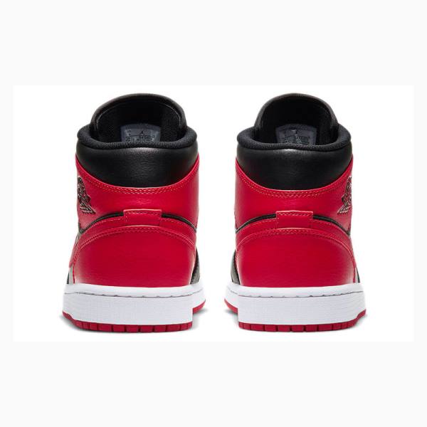 Nike Mid Cut Bred Banned Basketbol Ayakkabısı Air Jordan 1 Erkek Siyah Beyaz Kırmızı | JD-731JX