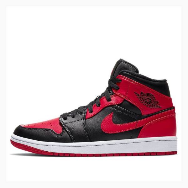 Nike Mid Cut Bred Banned Basketbol Ayakkabısı Air Jordan 1 Erkek Siyah Beyaz Kırmızı | JD-731JX