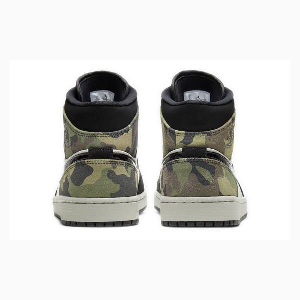 Nike Mid Cut Camo Basketbol Ayakkabısı Air Jordan 1 Erkek Siyah Beyaz Yeşil | JD-715RN