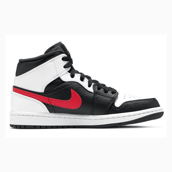 Nike Mid Cut Chile Basketbol Ayakkabısı Air Jordan 1 Erkek Siyah Beyaz Kırmızı | JD-328VY