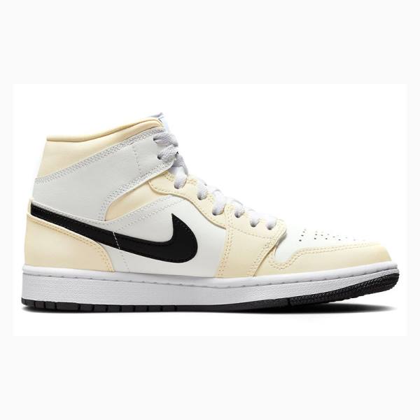 Nike Mid Cut Coconut Milk Basketbol Ayakkabısı Air Jordan 1 Kadın Beyaz Siyah | JD-380NB