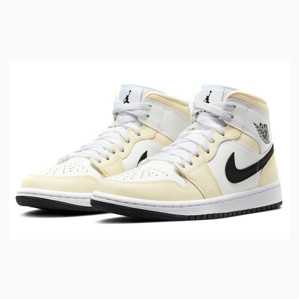 Nike Mid Cut Coconut Milk Basketbol Ayakkabısı Air Jordan 1 Kadın Beyaz Siyah | JD-380NB