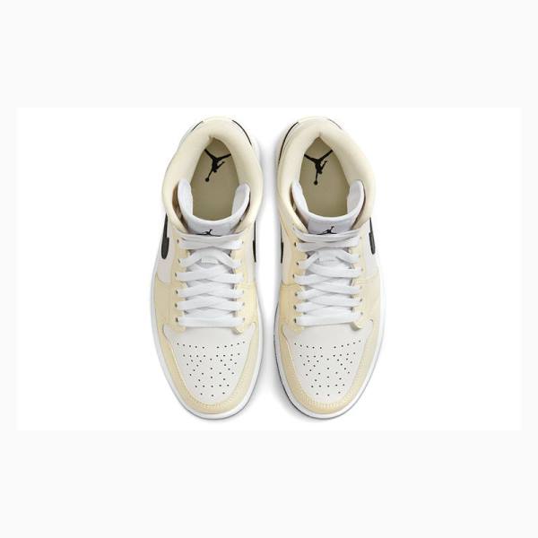 Nike Mid Cut Coconut Milk Basketbol Ayakkabısı Air Jordan 1 Kadın Beyaz Siyah | JD-380NB