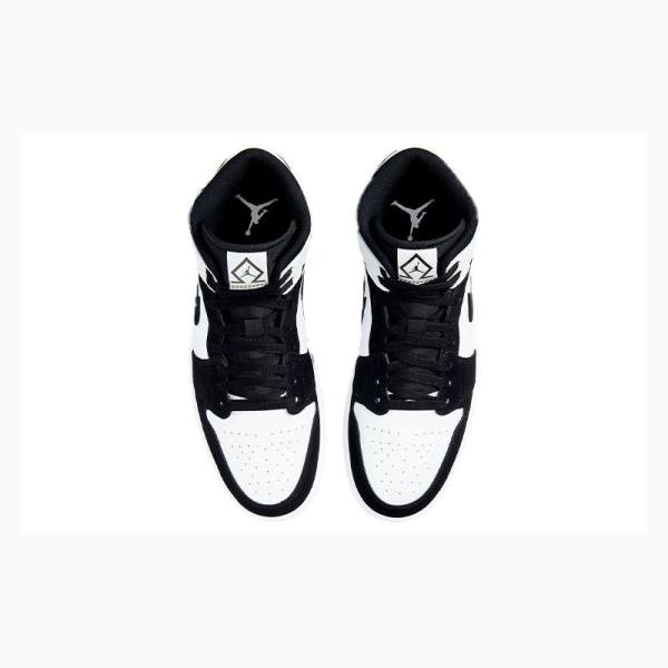 Nike Mid Cut Diamond Shorts Basketbol Ayakkabısı Air Jordan 1 Erkek Beyaz Siyah | JD-713EG