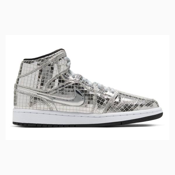 Nike Mid Cut Flashing Lights Basketbol Ayakkabısı Air Jordan 1 Kadın Gümüş | JD-804GE