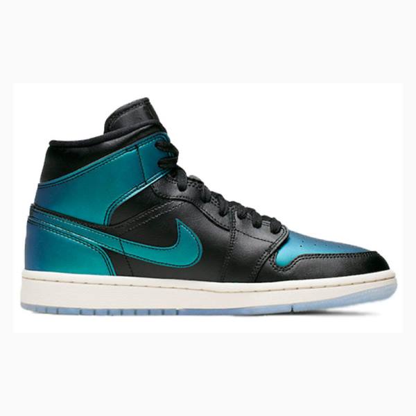 Nike Mid Cut Iridescent Basketbol Ayakkabısı Air Jordan 1 Kadın Mavi Siyah | JD-439ZO