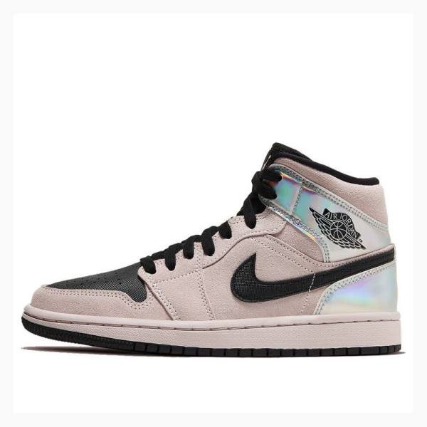 Nike Mid Cut Iridescent Basketbol Ayakkabısı Air Jordan 1 Kadın Pembe Siyah | JD-512EL