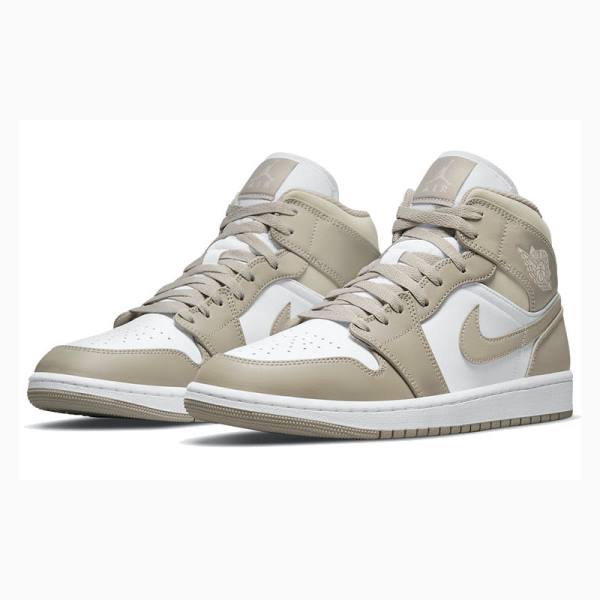 Nike Mid Cut Linen Basketbol Ayakkabısı Air Jordan 1 Erkek Beyaz Kahverengi | JD-597DQ