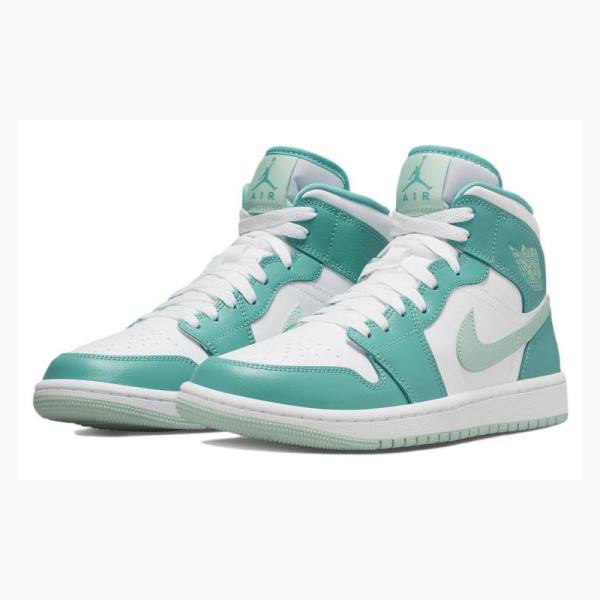 Nike Mid Cut Marine Basketbol Ayakkabısı Air Jordan 1 Kadın Beyaz Yeşil | JD-952OH