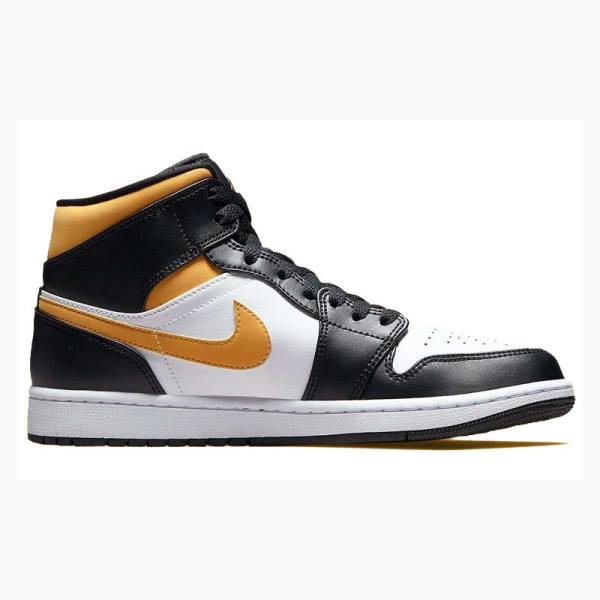 Nike Mid Cut Pollen Basketbol Ayakkabısı Air Jordan 1 Erkek Siyah Beyaz Sarı | JD-801OG