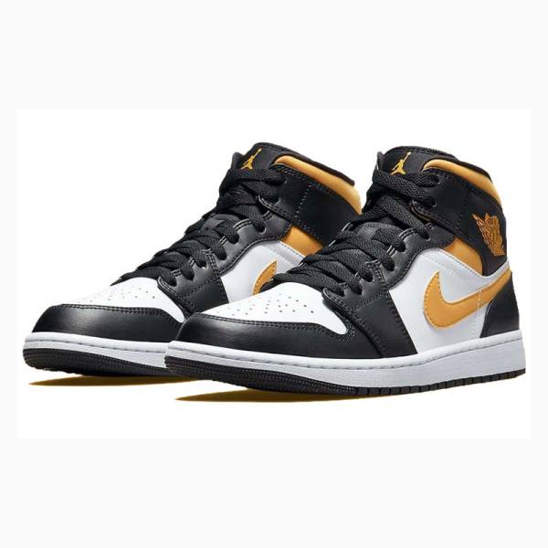 Nike Mid Cut Pollen Basketbol Ayakkabısı Air Jordan 1 Erkek Siyah Beyaz Sarı | JD-801OG