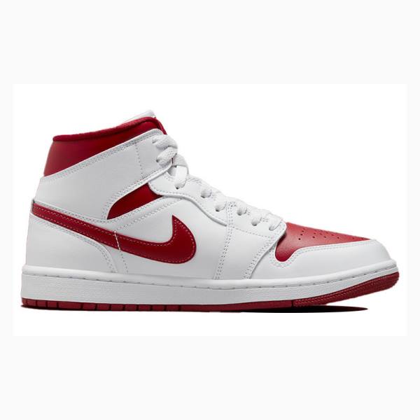 Nike Mid Cut Reverse Chicago Basketbol Ayakkabısı Air Jordan 1 Kadın Beyaz Kırmızı | JD-236AL