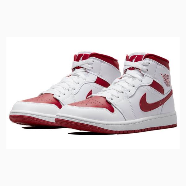 Nike Mid Cut Reverse Chicago Basketbol Ayakkabısı Air Jordan 1 Kadın Beyaz Kırmızı | JD-236AL