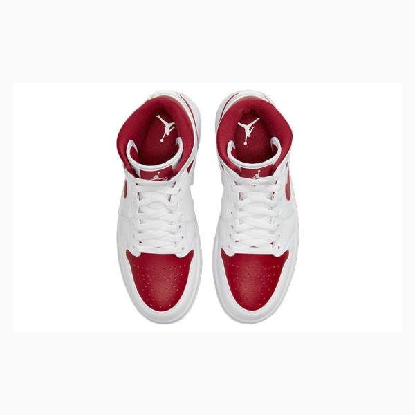 Nike Mid Cut Reverse Chicago Basketbol Ayakkabısı Air Jordan 1 Kadın Beyaz Kırmızı | JD-236AL