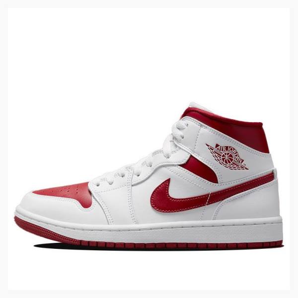 Nike Mid Cut Reverse Chicago Basketbol Ayakkabısı Air Jordan 1 Kadın Beyaz Kırmızı | JD-236AL