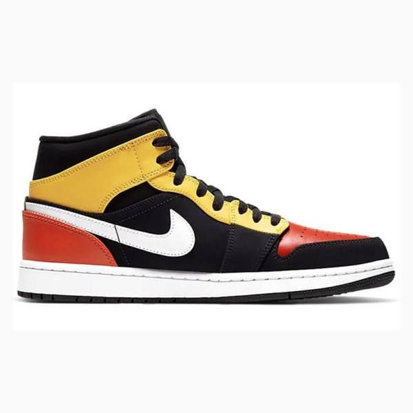 Nike Mid Cut SE Basketbol Ayakkabısı Air Jordan 1 Erkek Siyah Sarı Turuncu | JD-072WH