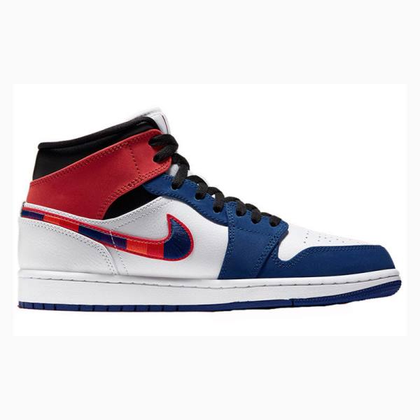 Nike Mid Cut SE Basketbol Ayakkabısı Air Jordan 1 Erkek Beyaz Mavi Kırmızı | JD-389FN