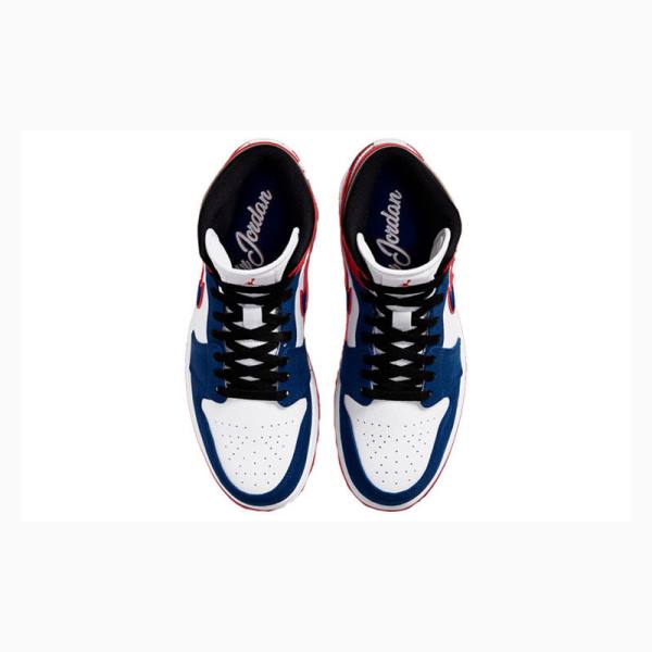 Nike Mid Cut SE Basketbol Ayakkabısı Air Jordan 1 Erkek Beyaz Mavi Kırmızı | JD-389FN