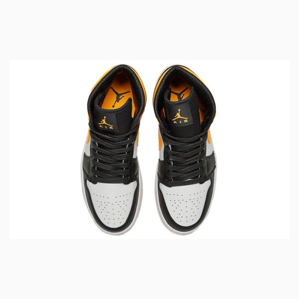 Nike Mid Cut SE Basketbol Ayakkabısı Air Jordan 1 Kadın Beyaz Siyah Sarı | JD-714UP