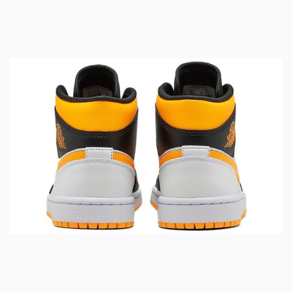 Nike Mid Cut SE Basketbol Ayakkabısı Air Jordan 1 Kadın Beyaz Siyah Sarı | JD-714UP