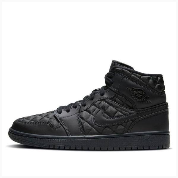 Nike Mid Cut SE \'Black Quilted\' Basketbol Ayakkabısı Air Jordan 1 Kadın Siyah | JD-302CT