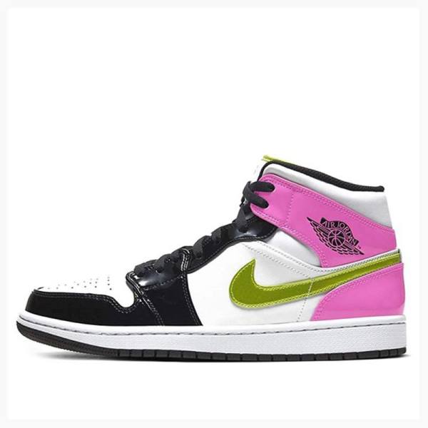 Nike Mid Cut SE \'Cyber Active Fuchsia\' Basketbol Ayakkabısı Air Jordan 1 Erkek Beyaz Altın Mor | JD-925CL