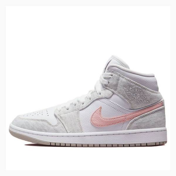 Nike Mid Cut SE Light Iron Ore Light Iron Ore (W) Basketbol Ayakkabısı Air Jordan 1 Kadın Beyaz Gri Pembe | JD-142HQ