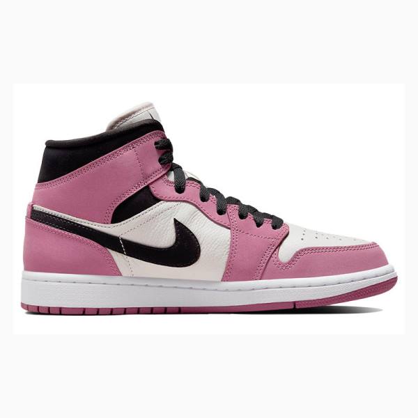 Nike Mid Cut SE Light Mulberry Basketbol Ayakkabısı Air Jordan 1 Kadın Siyah Beyaz Pembe | JD-318WC