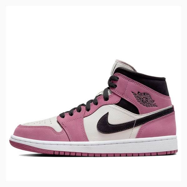 Nike Mid Cut SE Light Mulberry Basketbol Ayakkabısı Air Jordan 1 Kadın Siyah Beyaz Pembe | JD-318WC