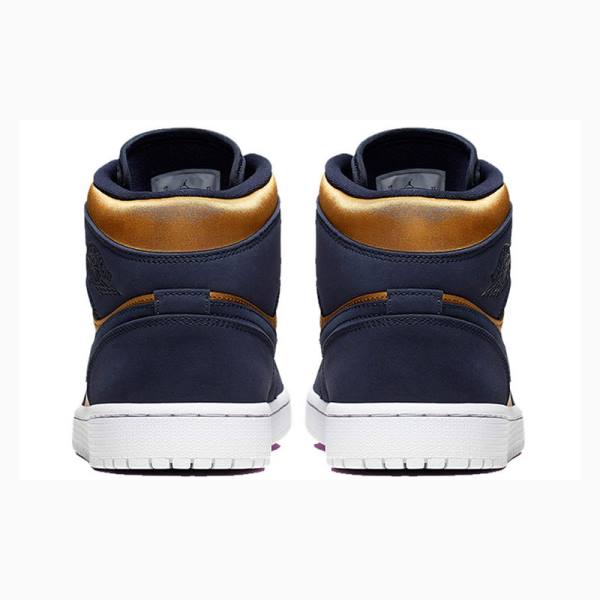 Nike Mid Cut SE Obsidian Basketbol Ayakkabısı Air Jordan 1 Erkek Altın Lacivert | JD-691HG